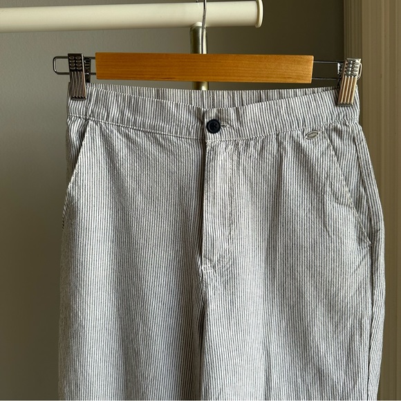 Pull&Bear Blue and White Stripes 100% Cotton High Rise Cigarette Pants Trousers - Picture 5 of 9